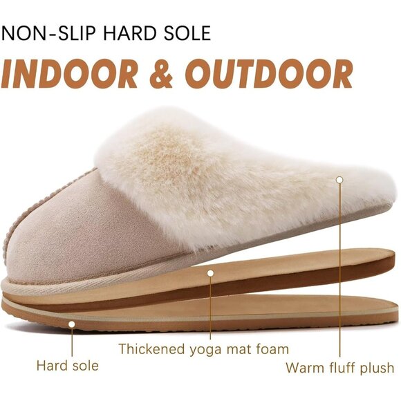 ⚡Women Apricot Suede Fluff Dual Memory Foam Arch Support Warm Scuff Slipper - Picture 6 of 7